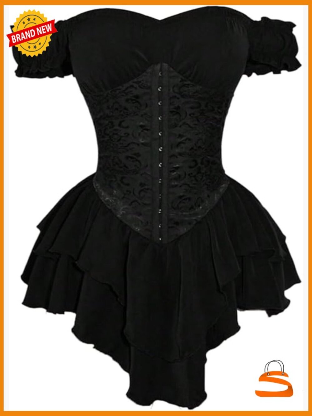 Off Shoulder Corset Dress Ruffle Hem Lace Up Mini Dress Gothic Lolita - Picture 1 of 5